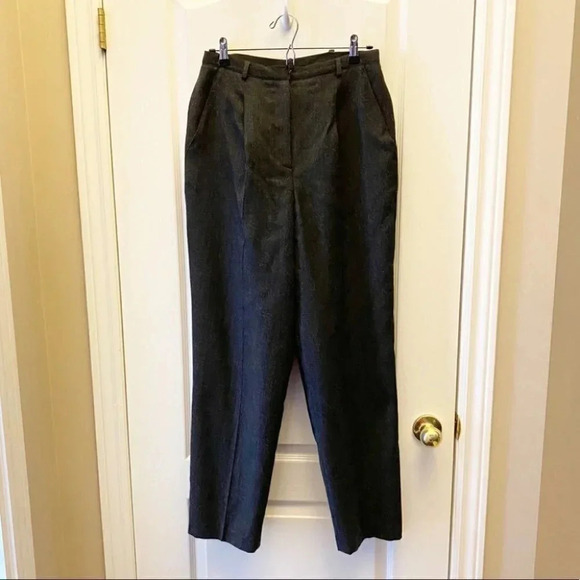 Vintage  High Waisted Wool Trousers Pleated Pants Lined Charcoal Grey Size 8 - Picture 3 of 16